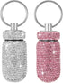 Bling Pill Case Portable Travel Pill Container Bottle Rhinestone Waterproof Small Pill Holder with Keychain Cute Mini Pill Storage Box for Outdoor...