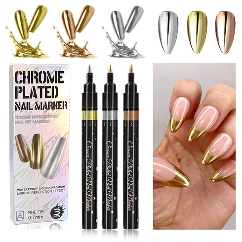 Metallic Chrome Nail Art Pens Mirror Powder Effect Gold Silver Nail Polish Pen for Beginners Nail Art 3D Metal Nail Painting Graffiti Pen at Home ...