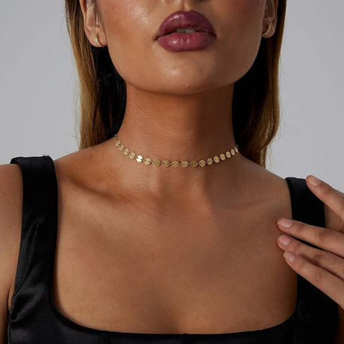 CAROVO Dainty Gold Chain Choker Necklace for Women 18K Gold Plated Minimalist Figaro Beaded Lace Satellite Coin Chain Necklace Delicate Choker Jew...