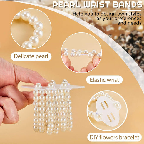 Hicarer 16 Pieces Corsage Wristlet Bracelet Wrist Corsage Prom Elastic Pearl Bands Wedding Corsages Pearl Bracelet Wedding Wristlets DIY Wrist Cor...