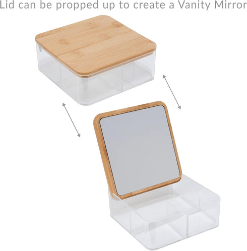 Simplify 3 Compartment Organizer with Bamboo Lid | Mirror | Perfect for Jewelry | Cosmetics | Accessories | Vanity & Countertop | Keepsake Storage...