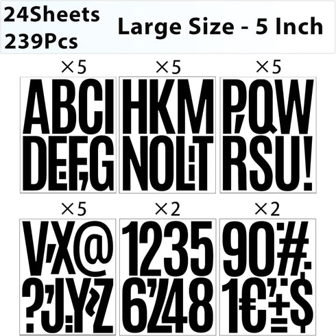 239Pcs 5 Inch Letters & Numbers Vinyl Stickers, 24 Sheets Durable Bulletin Board Letters - Easy Peel Self-Adhesive Decals for Classroom, Door & Wi...