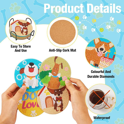 FASHEWELRY 8pcs Diamond Painting Coaster Kit Dog Pattern Diamond Dot Coasters Diamond Art Kits for Beginners, Adults, Kids...