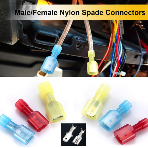 smseace 150Pcs Spade Connectors Kit 22-16AWG Male/Female wire Spade connectors Nylon Spade Quick Connect/Disconnect Connectors Electrical Spade Co...