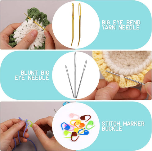 BAGERLA 14 Sizes Crochet Hooks(0.5-1.9mm), Iron Ergonomic Crochet Hooks Set with Big Eye Yarn Needle and Stitch Markers Clip Extra Long Crochet Ne...