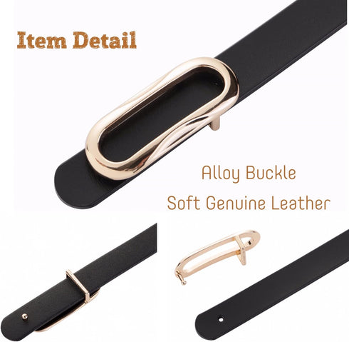 Women's Genuine Leather Belts Waist Belt Oval Solid Gold Buckle Waistband For Pants, Jeans, Suit Waist 26"- 32", Women 4-8,...