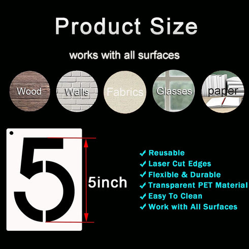 DXCYZ 5 Inch Large Number Stencils Kit 0-9 Address Number Stencil, 10PCS Reusable Plastic Painting Number Templates for Mailbox Signs, Door...