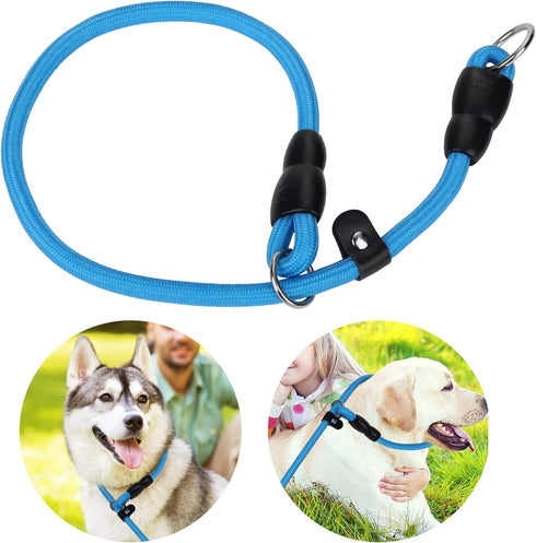 Slip Collar Dog Training Choke Collar, Round Nylon Rope Collar No Pull P-Collar for Small Medium Large Dogs (Blue S)...
