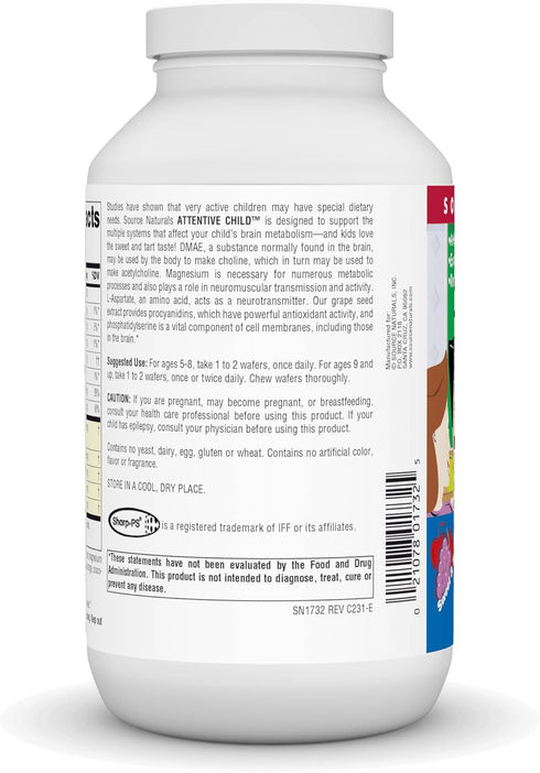 Source Naturals Attentive Child Chewable Wafers for Brain Metabolism Support - 120 Fruit Wafers...