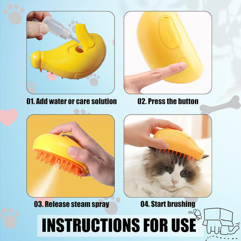 3 in 1 Water Brush for Dogs Cat Steam Brush Steamy Cat Brush with Steam Cat Grooming Brush Cepillo Para Gatos ALD-001-Y (Banana Yellow)...