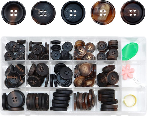 ZYNERY 133PCS Mixed Sewing Buttons, Round Resin Button 4-Hole Craft Buttons, with Storage Box Threader Thimble, Buttons for Sewing, DIY Craft and ...