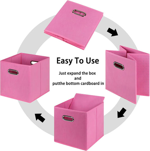Black Foldable Storage Cubes Bins, Fabric Storage Box Cubes Organizer Baskets with Dual Handles for Home Organizer(Pink)...