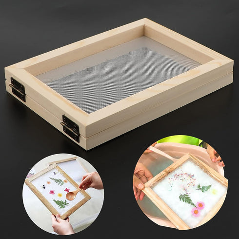 Luter Artesanat 5 Piece Wooden Paper Making Kit Including Wooden Paper Frame Making Moulds and Mesh Crafts for Paper DIY Dried Flowers...