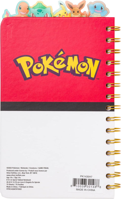 Silver Buffalo Pokemon Pokeball Starters Spiral Tabbed Notebook, 8 x 5 Inches...