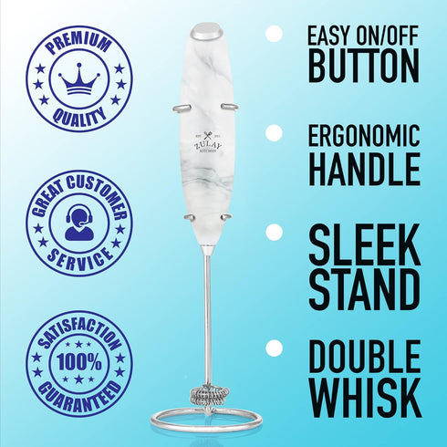 Zulay Kitchen Powerful Double Whisk Milk Frother Handheld - Foam Maker With Stand - Whisk Drink Mixer for Coffee, Mini Foamer for Latte, Matcha, F...