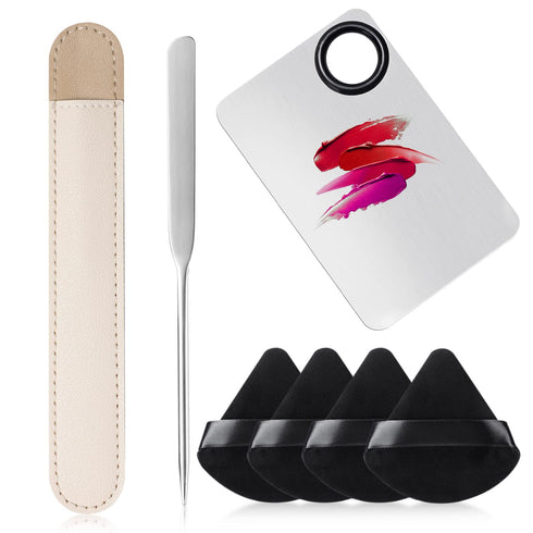 Etercycle 7-in-1 Makeup Spatula Korean and Powder Puff Set - Professional Cosmetic Palette with Triangle Puff for Eye Shadow, Eyelashes, Body Loos...