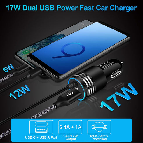 Android Car Charger Type C Samsung Car Charger Fast Charging for Samsung Galaxy S24/A15/A14/A54/A53 5G/A13/A03S/S23/S23 Ultra/S23 Plus/S22/S21fe/S...