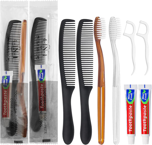 50pcs Disposable Toothbrushes with Toothpaste and Comb Floss Individually Wrapped,4-in-1 Bulk Toothbrush Kit with 2 Color Toothbrush,10 grams Toot...