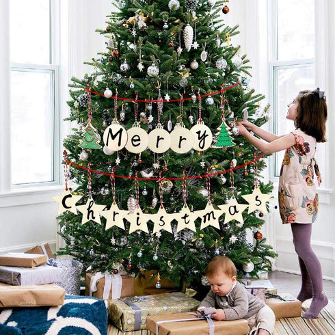 OurWarm 40PCS Wooden Christmas Ornaments Unfinished Wood Slices with Holes, Christmas Crafts DIY Centerpieces Wooden Ornaments to Paint Hanging De...