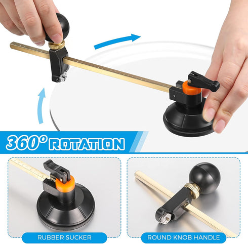 Mudder 6 Pieces Glass Cutter Tool Set Includes Pencil Style Cutting Tool 11.8 Inch/ 30 cm Adjustable Circular Cutter 2-20 mm Carbide Cutter Screwd...