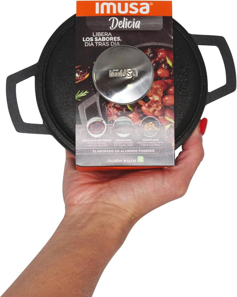 IMUSA Traditional Colombian Mini Nonstick Caldero (Dutch Oven) for Cooking and Serving, 0.7 Quart, Silver,Black...