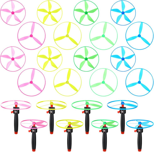 24 Pcs Flying Saucer Flying Disc Toy Helicopter Toy Disco Flyers Include 8 String Launchers and 16 Flying Saucer Flying Disc Launcher Flying Toys ...