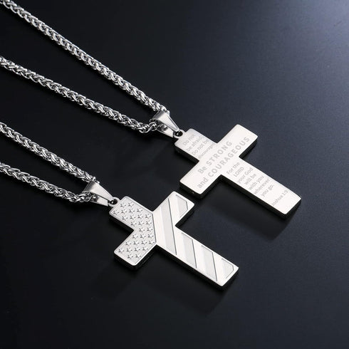 DuoDiner 18+2 Inch Cross Necklace Bible Verse Stainless Steel American Flag Pendant Chain for Men Jewelry Gift...
