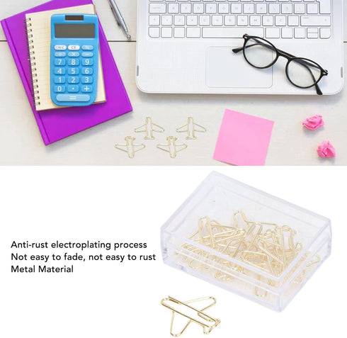 Airplane Shaped Paper Clips, Pack of 100 Portable Anti Rust Electroplating Gold Cute Metal Plane Shaped Bookmark Clips Creative Plane Paper Clips ...