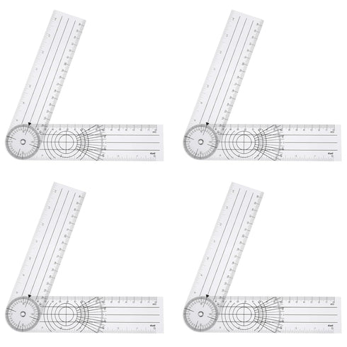 4Pcs Goniometer Physical Therapy Plastic Quick Angle Protractor 360 Degree 7'' Arms Measuring Finger Goniometer Clear Protractor Tool Folding Rule...