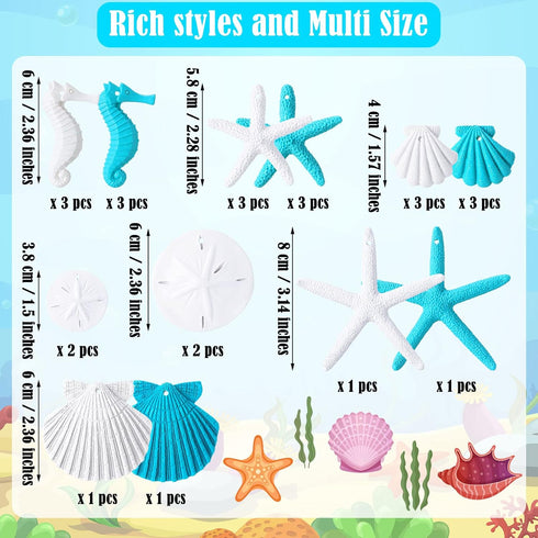 Jetec 26 Pcs Beach Ocean Themed Christmas Ornaments Bulk Resin Starfish Seashell Decorative Nautical Coastal Christmas Ornaments for Tree Home Bat...