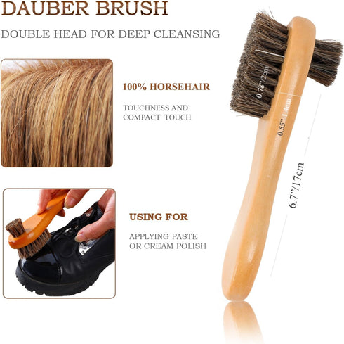 TAKAVU Shoe Shine Brushes Kit (4PCS) - 100% Soft Horsehair Bristles Brush, Polish Applicator, Crepe Suede Shoes Brush, Microfiber Buffing Cloth fo...