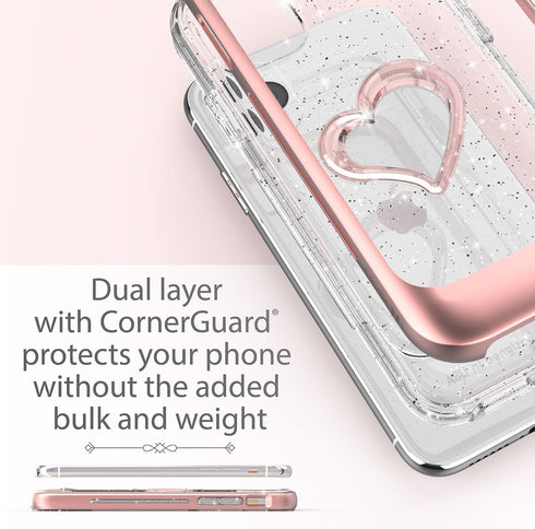 VENA vLove Glitter Clear Case Compatible with Apple iPhone 11 Pro Max (6.5"-inch 2019), Heart Shape (CornerGuard Protection) Dual Layer Slim Hybri...