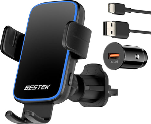 Wireless Car Charger, BESTEK 15W Fast Charging Auto Clamping Car Phone Holder with QC3.0 Car Charger, Air Vent Car Phone Mount Compatible with iPh...