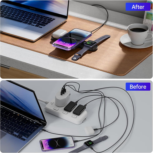 3 in 1 Wireless Charging Station for Apple Multiple Devices, Wireless Charger Foldable Wireless Magsafe Charger for iPhone 15 14 13 12 11, for iWa...