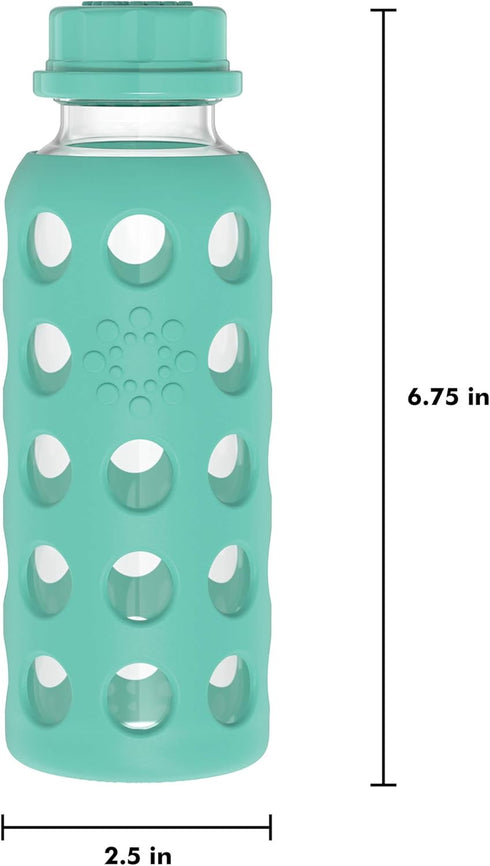 Lifefactory 9-Ounce Glass Water Bottle with Flat Cap and Silicone Sleeve Kale...