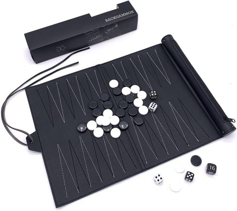 Roll-Up Travel Backgammon Games, Foldable Board Games, PU Travel Game, Portable Lightweight Backgammon Game Set...