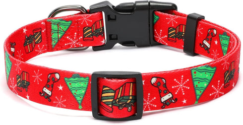WHIPPY Christmas Dog Collar, Dog Christmas Collars with Santa and Christmas Tree Pattern Adjustable Christmas Boys Girls Dog Collar with Safety Pl...