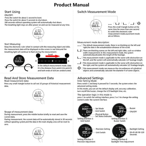 HomeMagician 324 Ft Electronic Digital Tape Measure with LCD Display Digital Ruler Rechargeable Small Smart Long Distance Rolling Measuring Tool f...