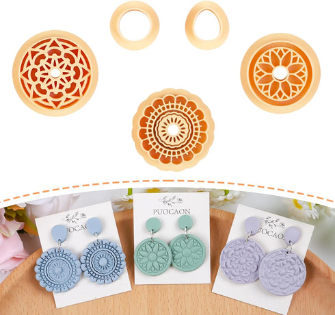 Puocaon Boho Polymer Clay Cutters - 5 Pcs Floral Clay Cutters for Polymer Clay Jewelry Making, Retro Dangle Earring Clay Jewelry Cutters, Embossed...