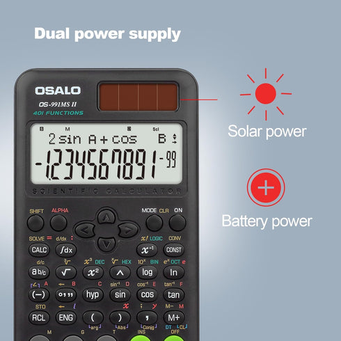OSALO Scientific Calculator 401 Function 10+2 Digits Display Solar Battery Calculators Fraction Statistics Integral for Middle and High School Col...