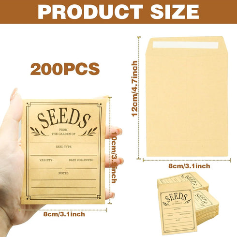 200Pcs Seed Envelopes, Seed Envelopes Resealable Small Seed Packets Envelopes Brown Paper Seed Envelopes with Printing, 3.1x4.7 Inch Self Sealing ...