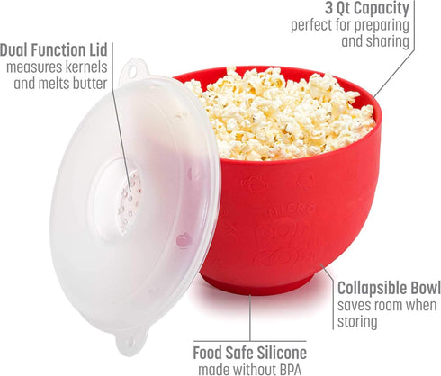Goodful Silicone Popcorn Popper, Collapsible Hot Air Microwavable Popcorn Maker, Bowl Made without BPA, Red...