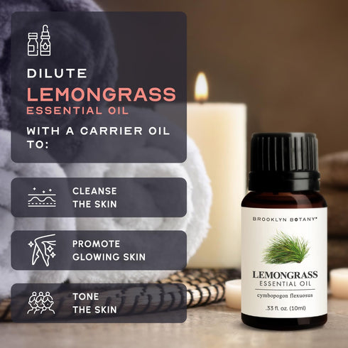 Brooklyn Botany Lemongrass Essential Oil - 100% Pure and Natural - Premium Grade Essential Oil - for Aromatherapy and Diffuser - 0.33 Fl Oz...