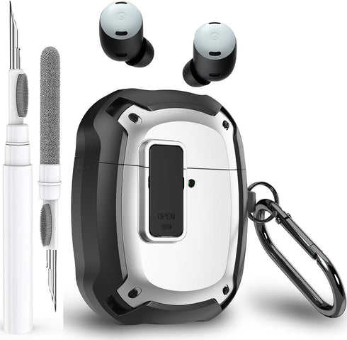 Olytop Rugged Armor Case Cover for Google Pixel Buds Pro Case with Lock Clip & Cleaner Pen, Shockproof Protective Hard Skin with Carabiner Men Wom...