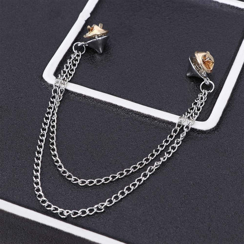 2pcs Double Chain Brooch Gold Silver Gothic Rivet Head Chain Shirt Backpack Scarf Pendant Chain Accessories...