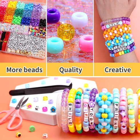 GAGANIU Bracelet Making Kit, Friendship Bracelet Kit Beads for bracelets making Colorful Pony Beads Polymer Clay Beads Charms Letter Beads for jew...