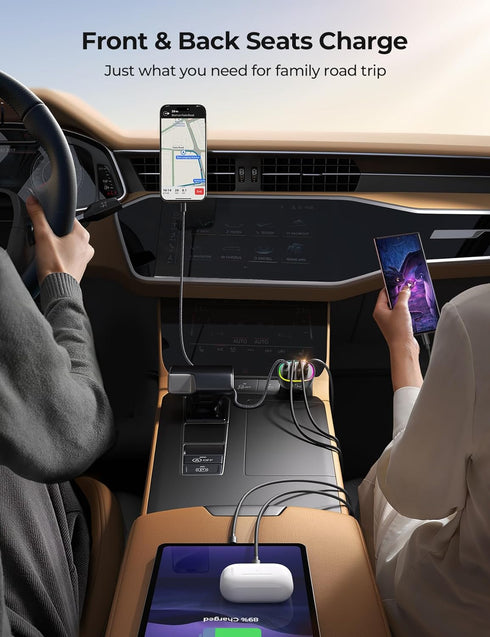 USB C Car Charger, 45W 4 Ports Super Fast Car Charger Adapter, PD3.0 & QC3.0 30W Type C Car Charger Compatible with iPhone 15/14/13/12/11, Samsung...