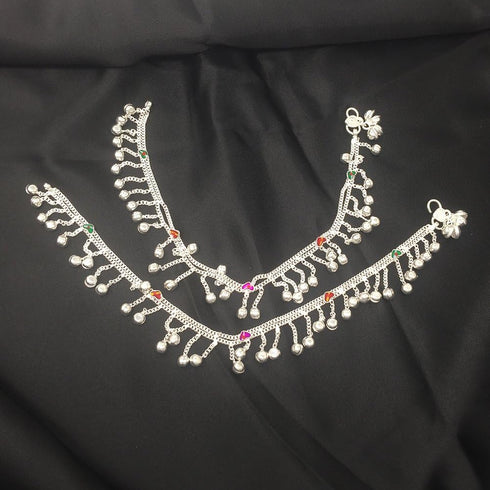 Indian Traditional Ethnic Silver Loud Jingle Bead Bells Anklet Payal Pair For Women - Dance Bridal Wedding Party - Duel On Jewel...