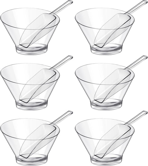 12 Pcs Plastic Clear Serving Bowls with Kitchen Plastic Scoops Salad Serving Bowls Popcorn Scoops Angled Candy Bowl for Salad Cooking Parties, 210...