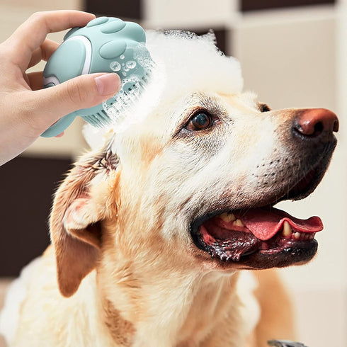 Dog Cat Bath Brush Comb Silicone Rubber Dog Grooming Brush Silicone Puppy Massage Brush Hair Fur Grooming Cleaning Brush Soft Shampoo Dispenser(bl...